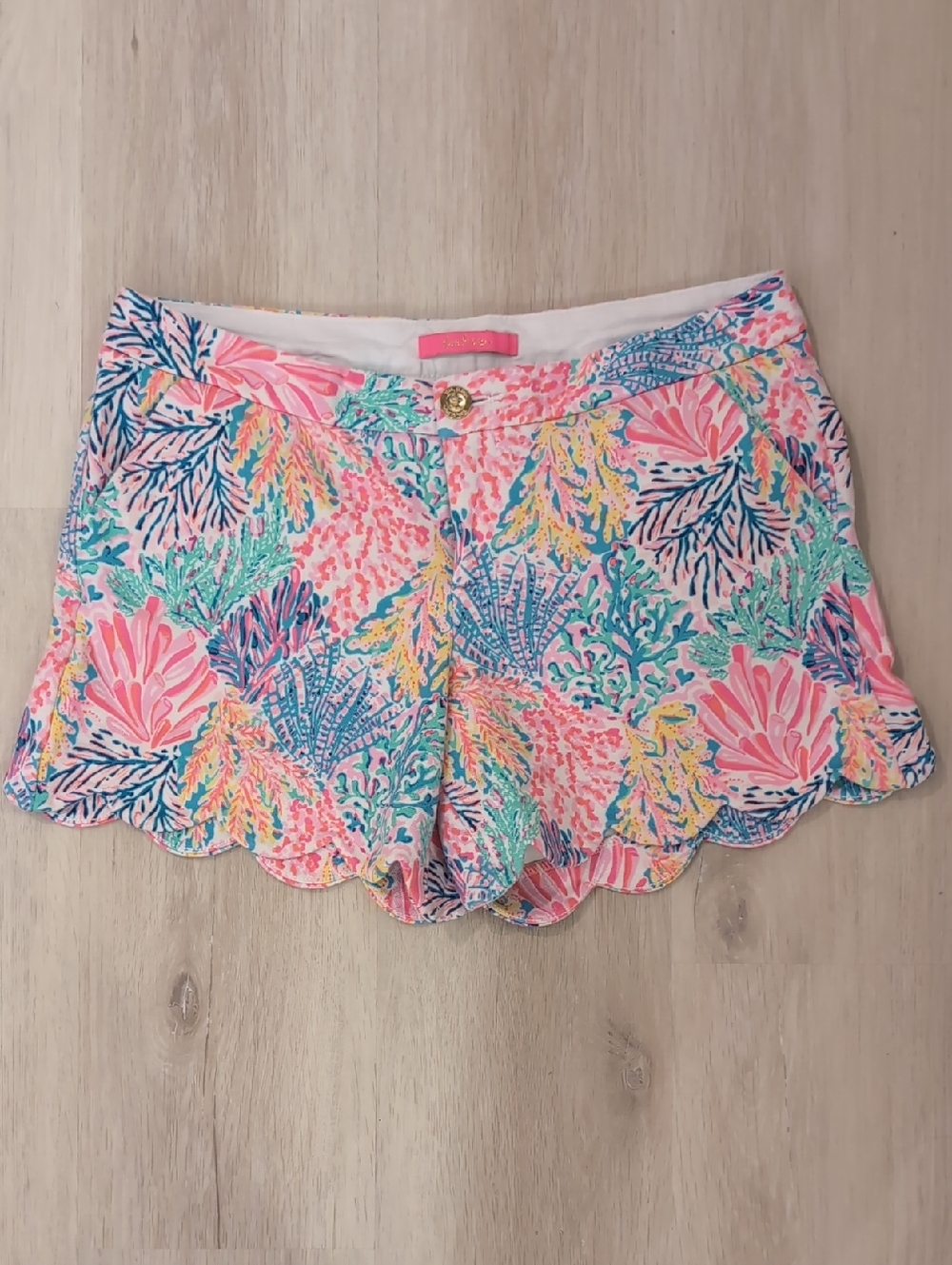 Lilly Pulitzer Coral Reef Scallop-Hem Skort in Pink, Aqua & Yellow